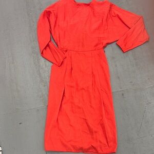 Vibrant Orange Tie Front Ruched Cocktail Gown